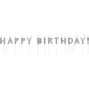 Луксозни сребристи свещи Happy Birthday