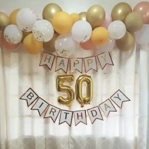 Балони цифри 50 с банер и гирлянд от балони